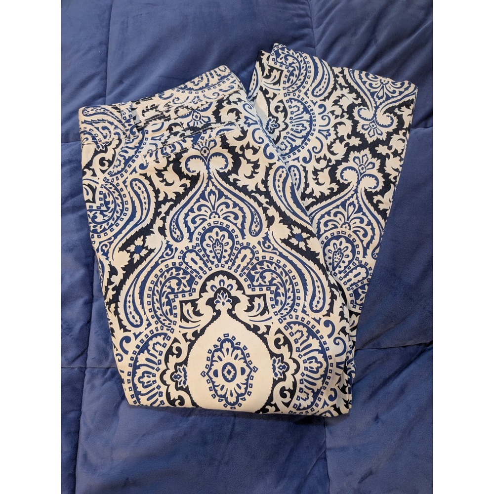 J.Crew Paisley City Fit Pants Women 10 Blue White Stretch Cropped Damask